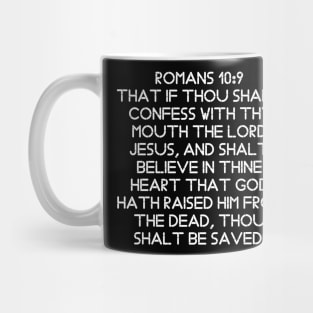 Romans 10:9 King James Version (KJV) Bible Verse Typography Mug